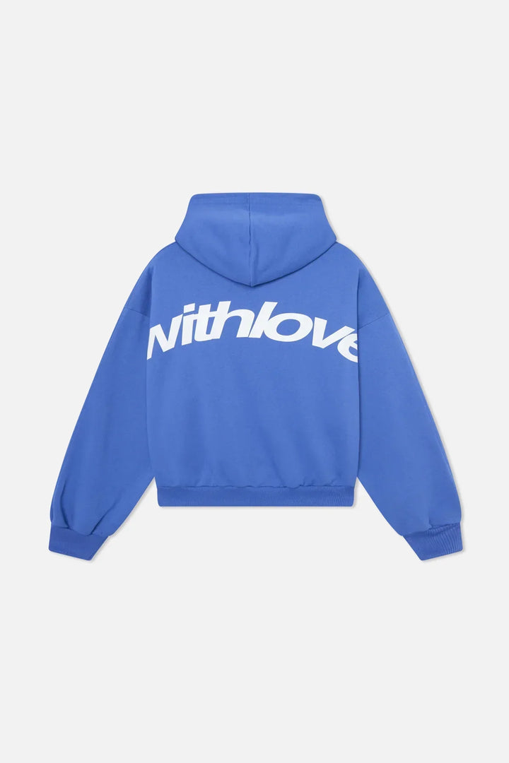 "Comfortabele, stijlvolle vrouwenhoodie in blauw, bordeauxroze; symbool van zelfliefde, ontspannen pasvorm, minimalistisch de
