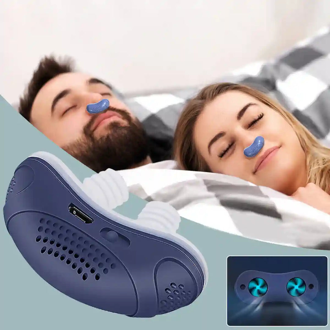 "Compact Micro CPAP-apparaat voor slaapapneu, blauw design, medisch siliconen, ideaal tegen snurken en voor onderweg."