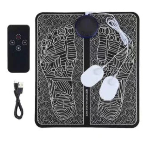 "EMS mat voor neuropathie met blauw-wit patroon, gestroomlijnd ontwerp voor ontspanning en betere bloedsomloop thuis."