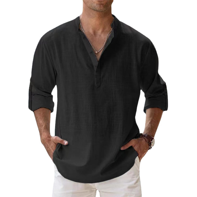 Lichtgewicht linnen Henley overhemd heren, ademend materiaal, lange mouwen, ideaal voor informele zomerlooks.