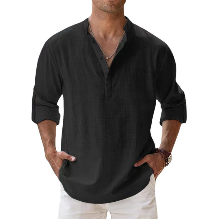 Lichtgewicht linnen Henley overhemd heren, ademend materiaal, lange mouwen, ideaal voor informele zomerlooks.