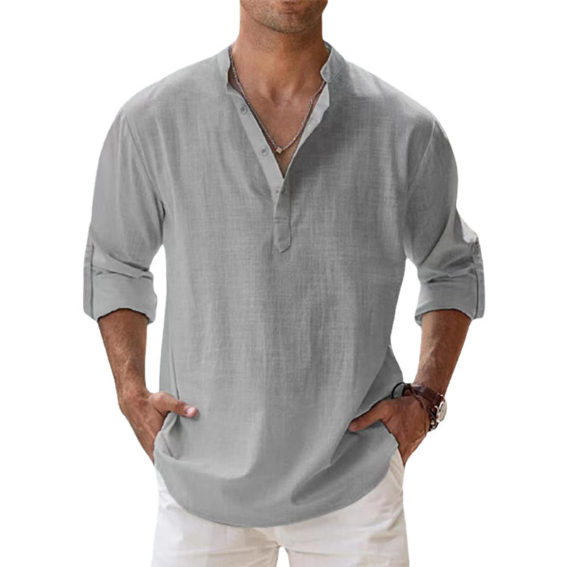 Lichtgewicht linnen Henley overhemd heren, ademend materiaal, lange mouwen, ideaal voor informele zomerlooks.