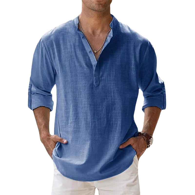 Lichtgewicht linnen Henley overhemd heren, ademend materiaal, lange mouwen, ideaal voor informele zomerlooks.