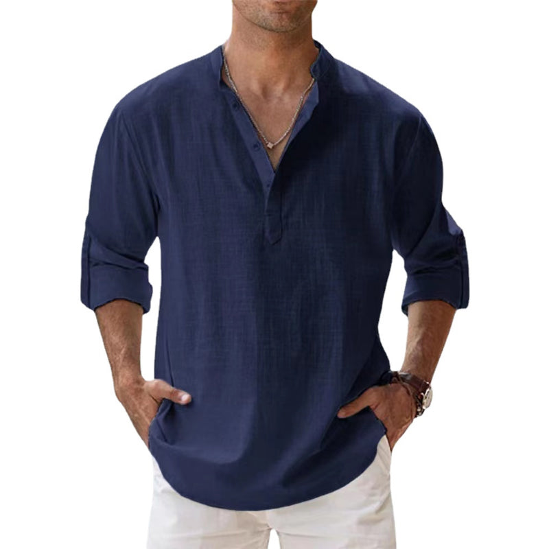 Lichtgewicht linnen Henley overhemd heren, ademend materiaal, lange mouwen, ideaal voor informele zomerlooks.
