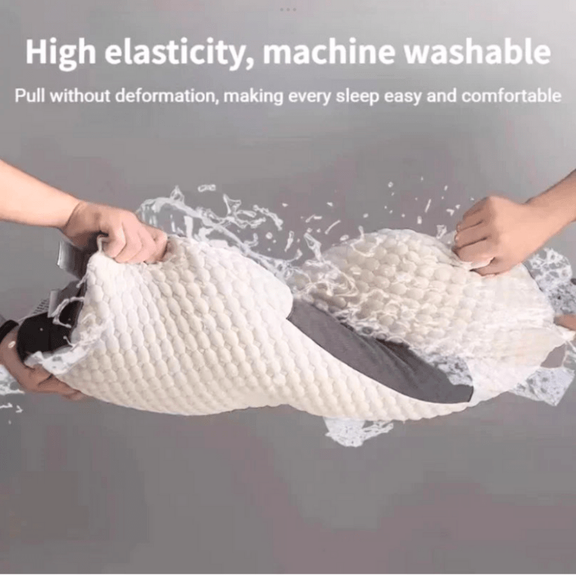 "Orthopedisch hoofdkussen, wit, ergonomisch ontwerp, verlicht nek- en rugpijn, geschikt voor diverse slaapposities."