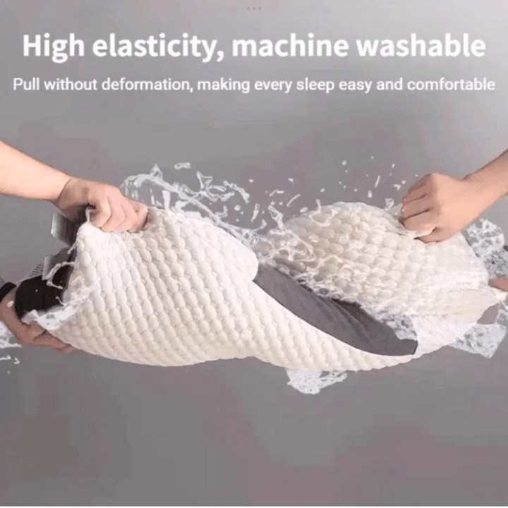 "Orthopedisch hoofdkussen, wit, ergonomisch ontwerp, verlicht nek- en rugpijn, geschikt voor diverse slaapposities."