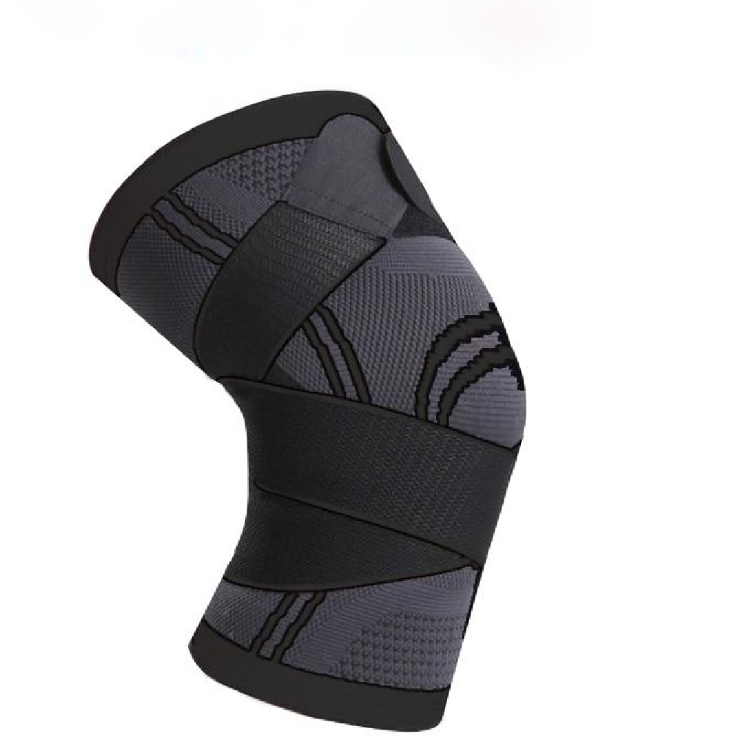 "360 compressie kniebrace, zwarte elastische stof, biedt steun bij kniepijn, geschikt voor sport en dagelijks gebruik."