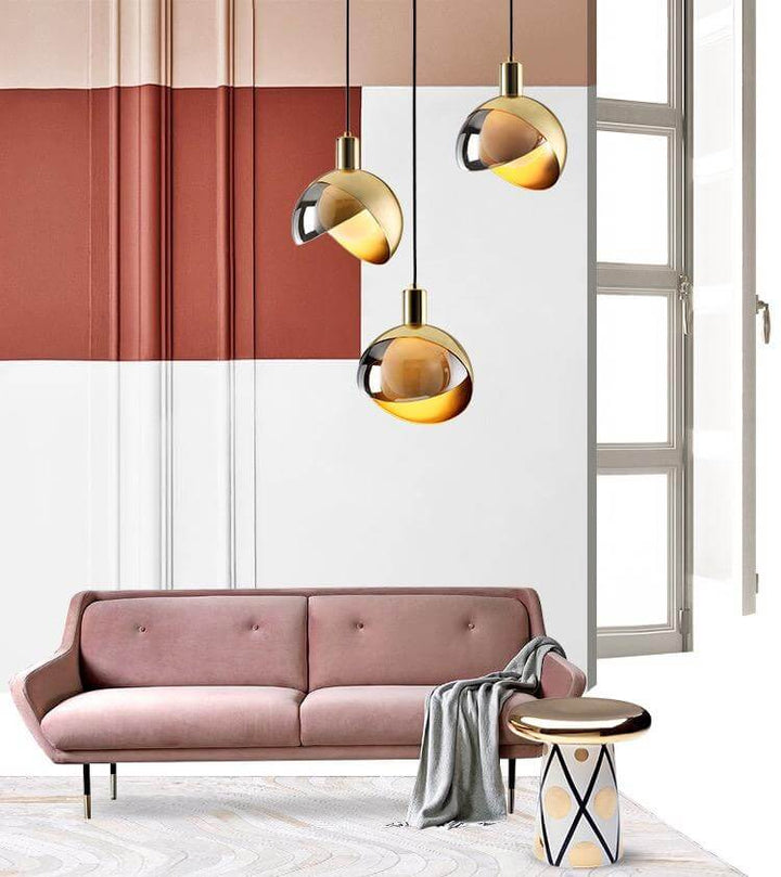 Hanglamp - Rokerig Glas & Goud