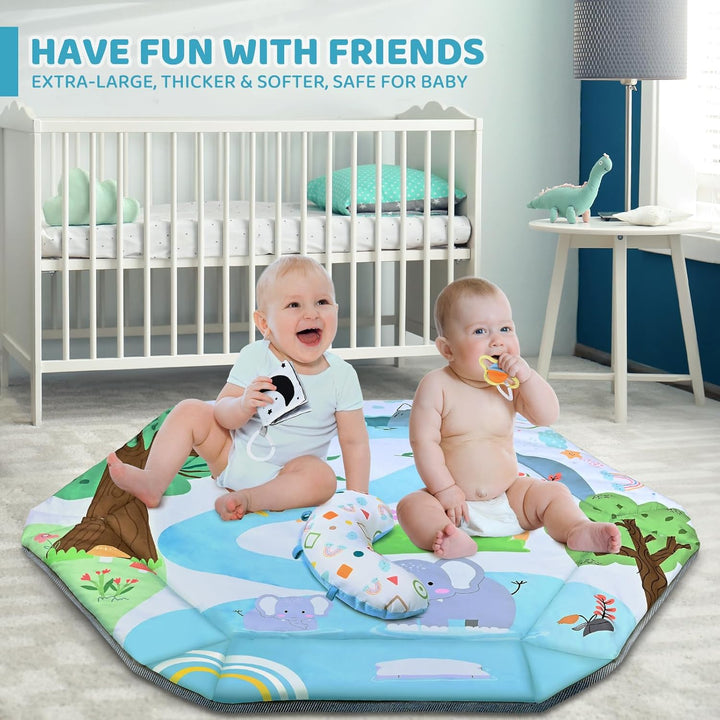 8-in-1 baby gym speelkleed, wasbaar, met kleurrijke speeltjes en ballenbak. Stimuleert zintuigen en eenvoudig te reinigen.