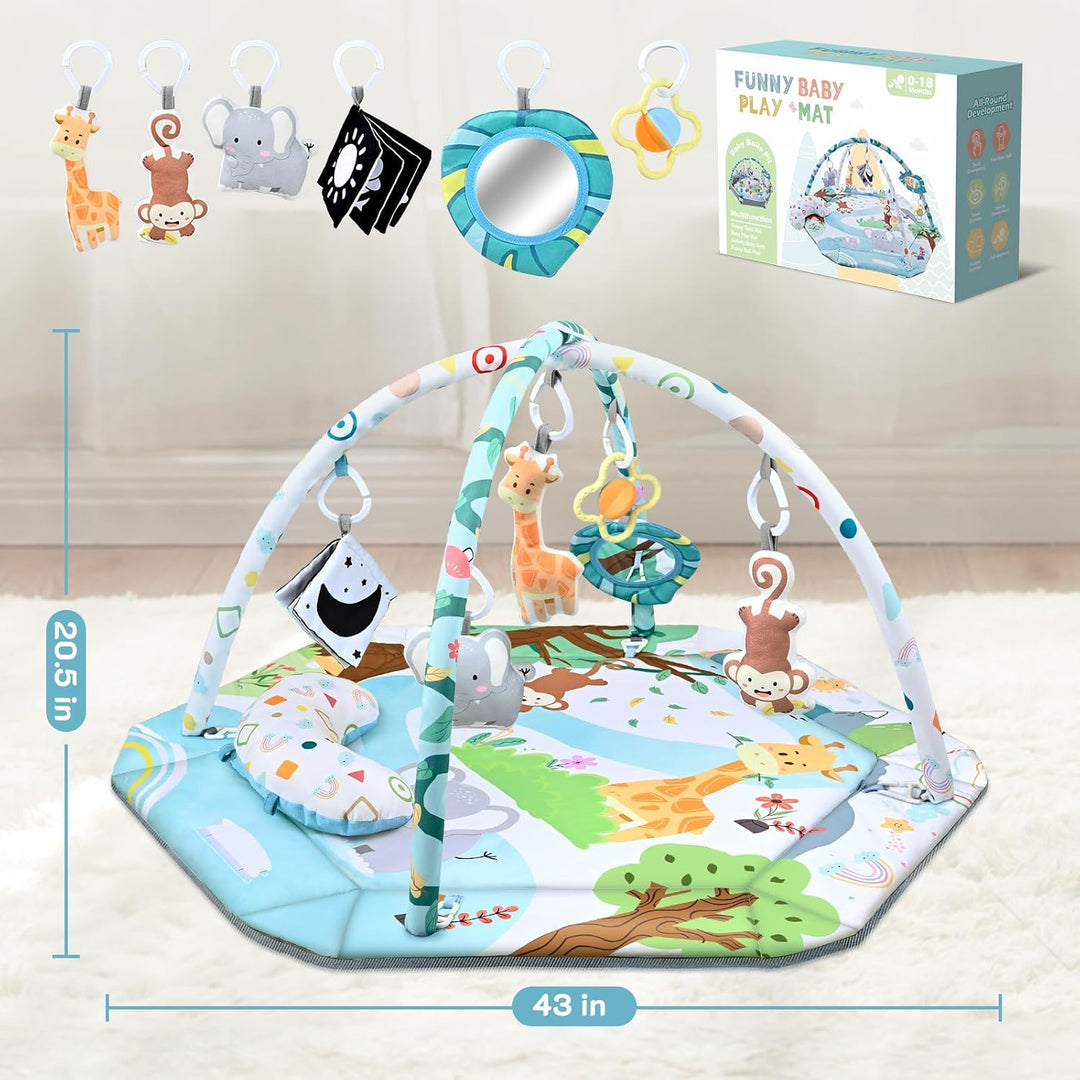 8-in-1 baby gym speelkleed, wasbaar, met kleurrijke speeltjes en ballenbak. Stimuleert zintuigen en eenvoudig te reinigen.