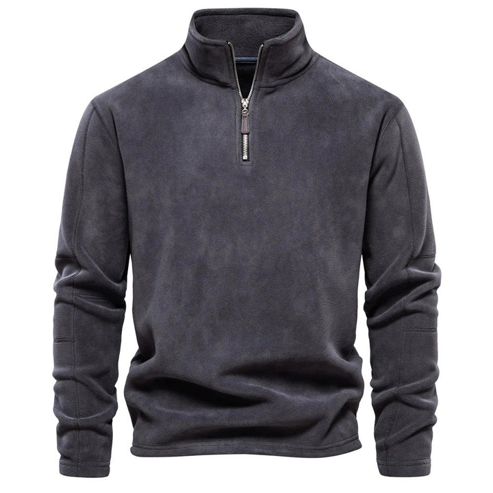 "Aqua fleece trui dames zijkant, ultrazacht met opstaande kraag voor winterwarmte, perfect voor koude dagen."