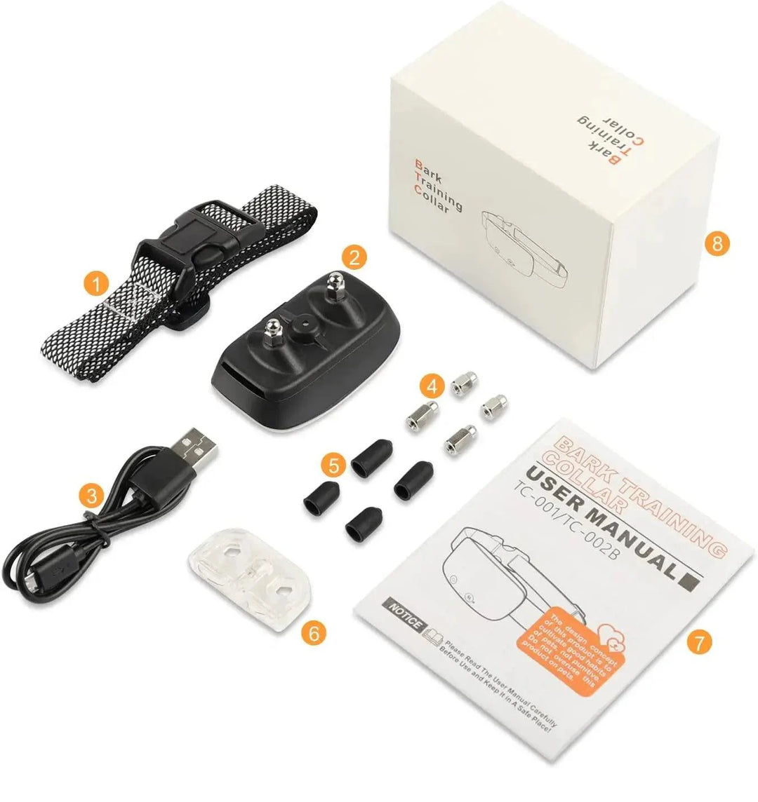 "Automatische anti-blaffende hondenhalsband, verstelbaar, waterdicht IP67, oplaadbaar, zwart-witte nylon band."