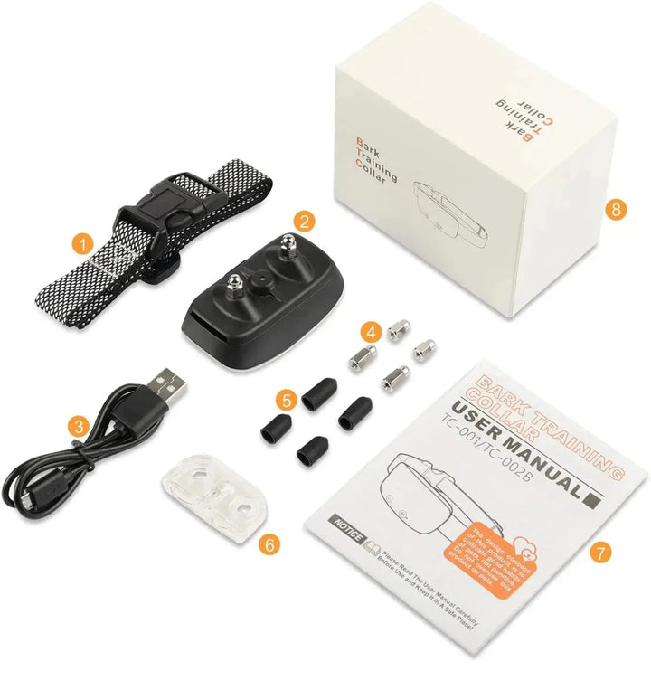 "Automatische anti-blaffende hondenhalsband, verstelbaar, waterdicht IP67, oplaadbaar, zwart-witte nylon band."