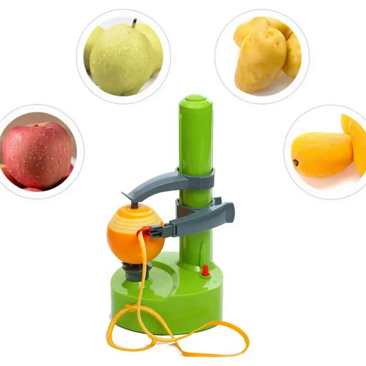 "Automatische schiller in gebruik, schilt efficiënt appels en aardappels in keuken. Tijdbesparend en veilig gebruik."