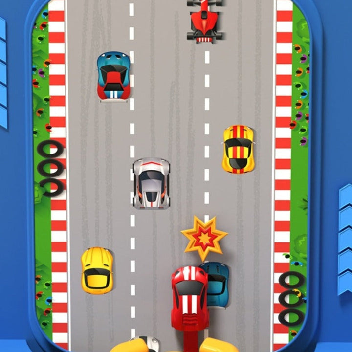 "Blauw-rode arcade kast, Racing Game™ speelgoed voor kinderen, race ervaring met autobediening en obstakelvermijding."
