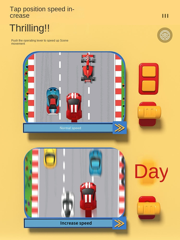 "Blauw-rode arcade kast, Racing Game™ speelgoed voor kinderen, race ervaring met autobediening en obstakelvermijding."