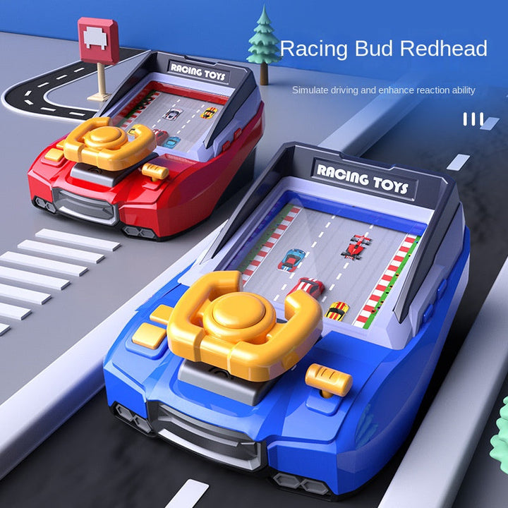 "Blauw-rode arcade kast, Racing Game™ speelgoed voor kinderen, race ervaring met autobediening en obstakelvermijding."