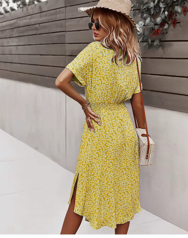 "Boho maxi-jurk met kleurrijke bloemenprint, luchtige stof, perfecte zomerkeuze voor zonnige dagen, bohemian stijl."