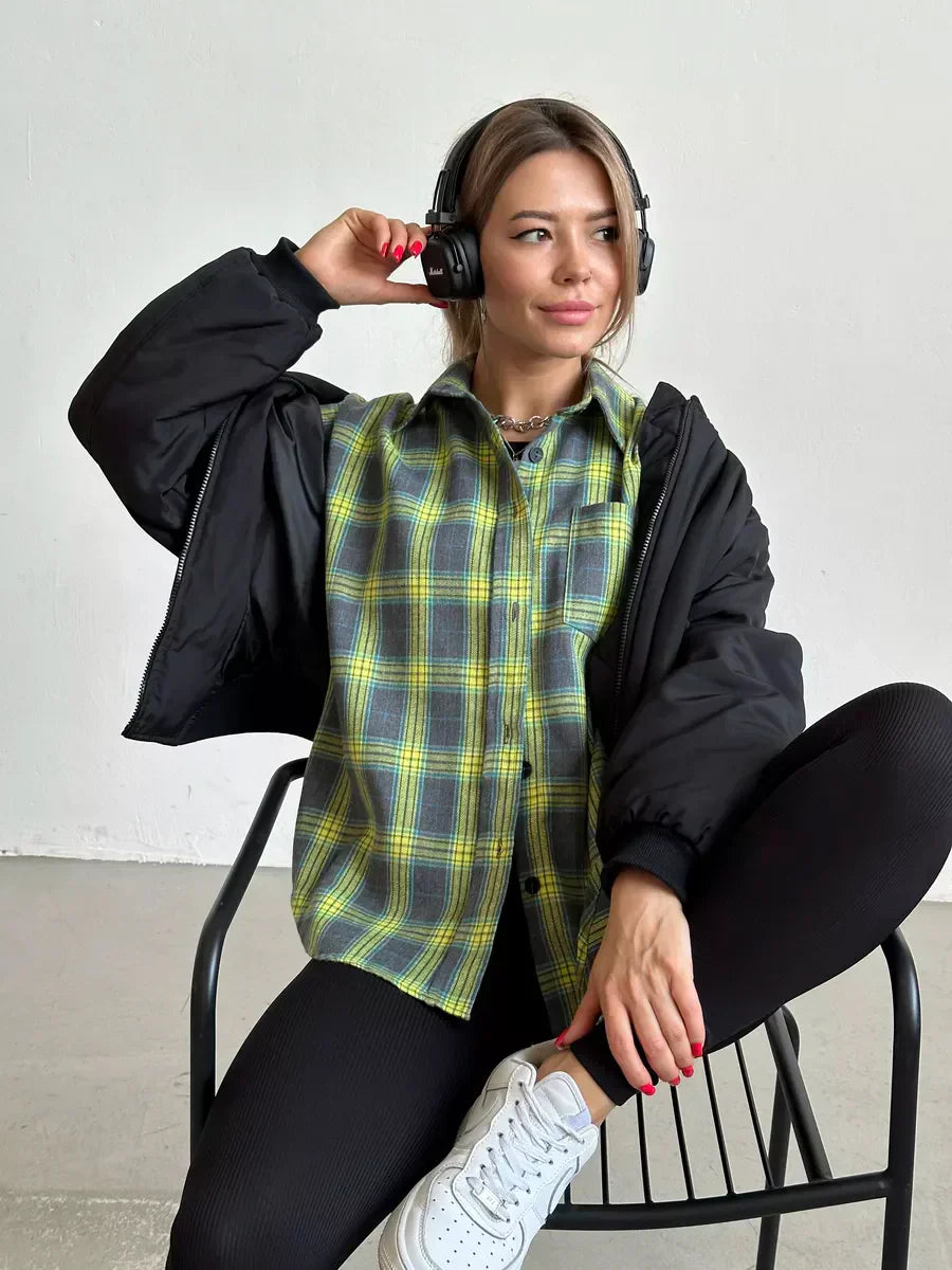 "Caitlin overhemd heren, flanellen ruitpatroon, katoenen stof, button-down kraag, getailleerde pasvorm, elegant design"