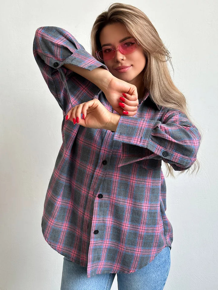 "Caitlin overhemd heren, flanellen ruitpatroon, katoenen stof, button-down kraag, getailleerde pasvorm, elegant design"
