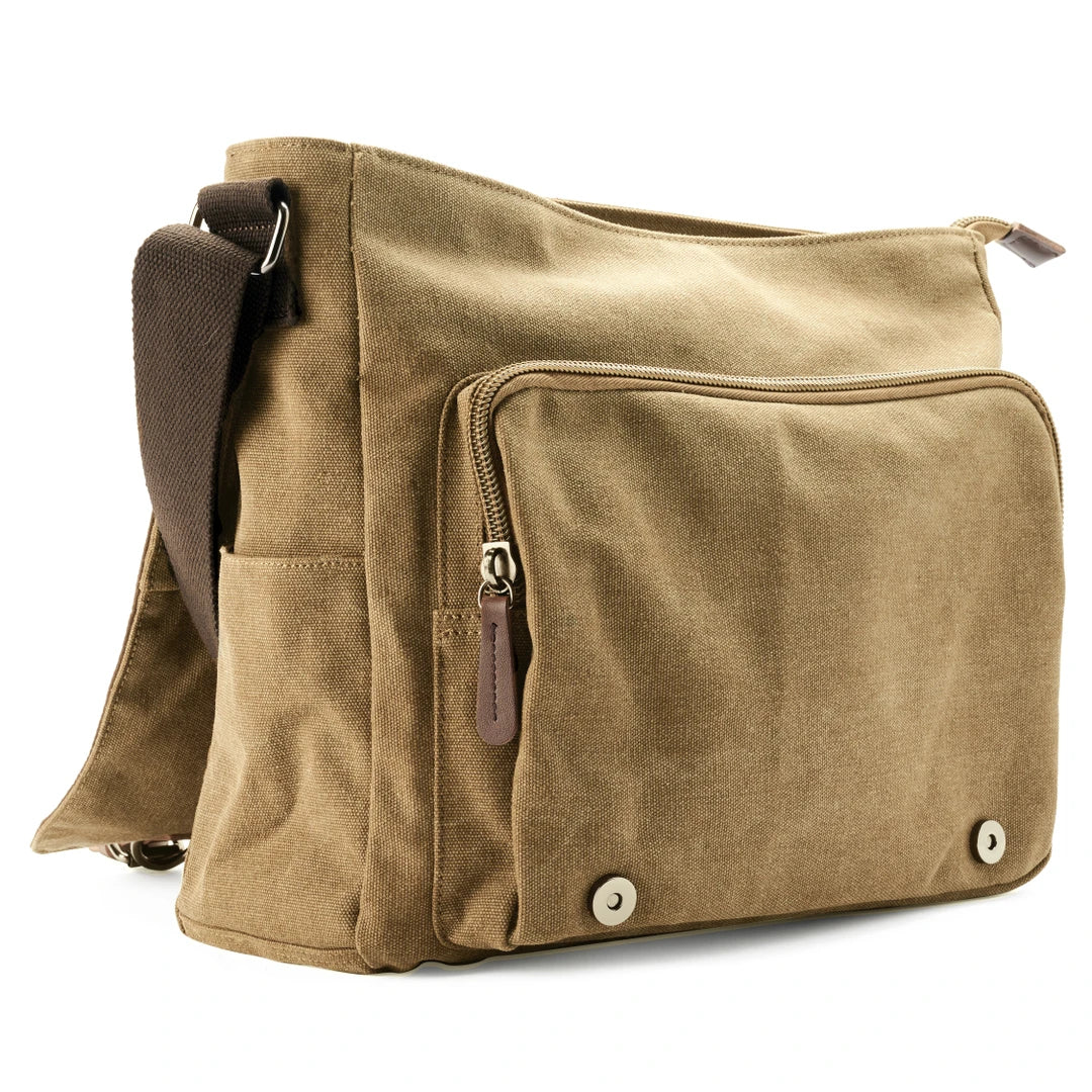 "Carlos schoudertas heren, duurzaam canvas, stijlvol ontwerp, verstelbare riem, ruime opbergvakken, unisex tas."