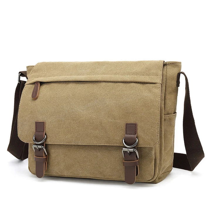 "Carlos schoudertas heren, duurzaam canvas, stijlvol ontwerp, verstelbare riem, ruime opbergvakken, unisex tas."