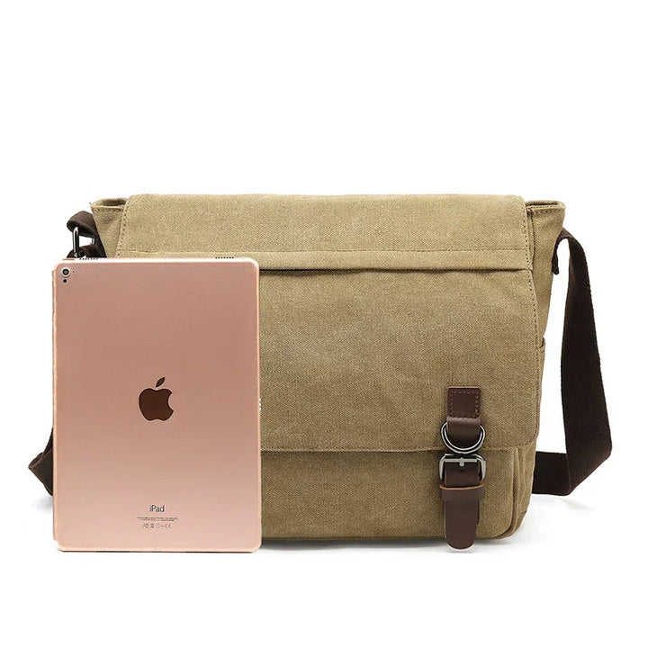 "Carlos schoudertas heren, duurzaam canvas, stijlvol ontwerp, verstelbare riem, ruime opbergvakken, unisex tas."