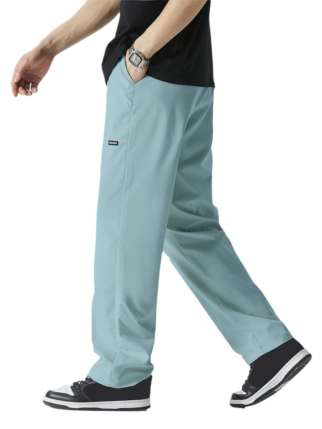 "Casual chique heren joggingbroek, donkergrijs, ademende stof, elastische tailleband met trekkoord, comfortabele pasvorm."