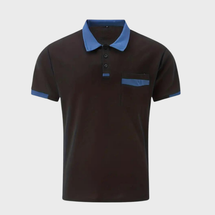 "Casual herenpolo in polyester, stijlvol ontwerp met knopen en korte mouwen, ademend en kreukbestendig."