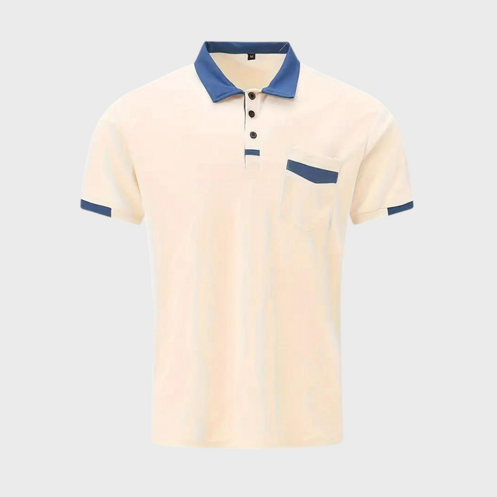 "Casual herenpolo in polyester, stijlvol ontwerp met knopen en korte mouwen, ademend en kreukbestendig."