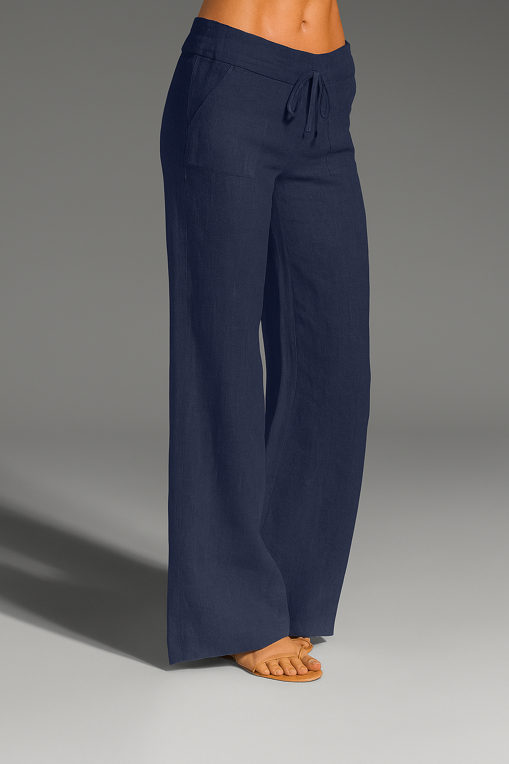 "Casual luchtige linnen damesbroek voor zomerse dagen, elastische tailleband, blauw, bruin, crème, grijs, marine, wit"