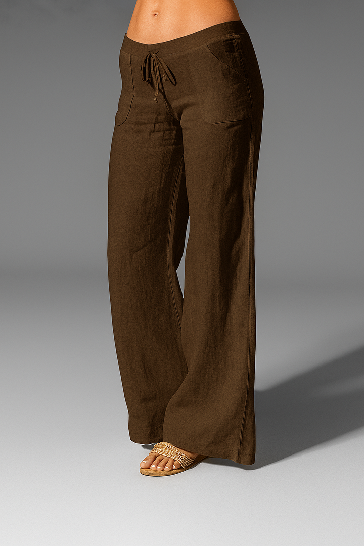 "Casual luchtige linnen damesbroek voor zomerse dagen, elastische tailleband, blauw, bruin, crème, grijs, marine, wit"