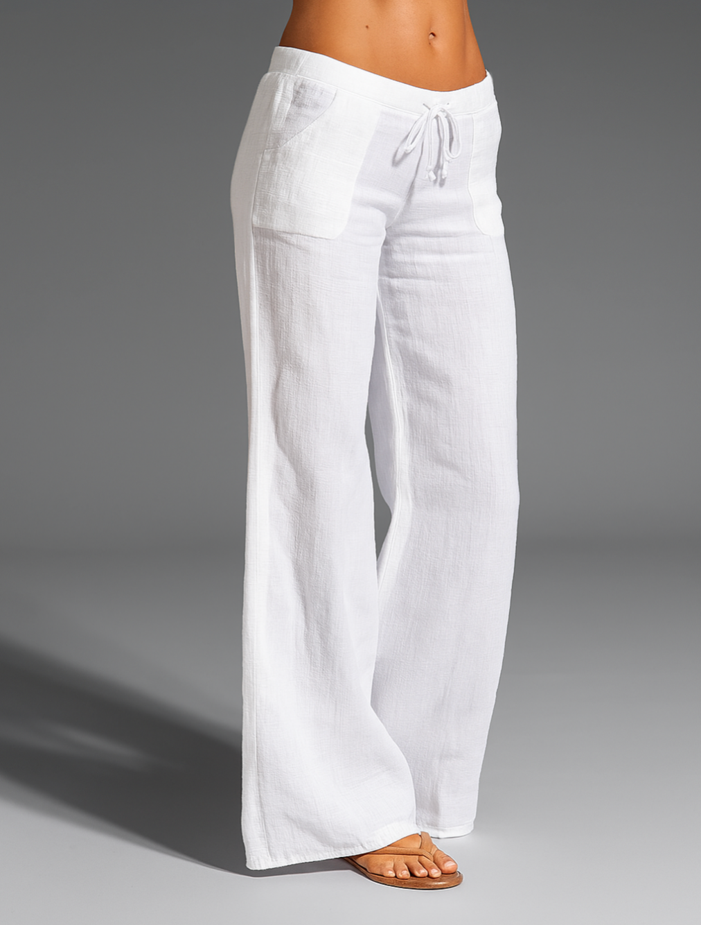 "Casual luchtige linnen damesbroek voor zomerse dagen, elastische tailleband, blauw, bruin, crème, grijs, marine, wit"