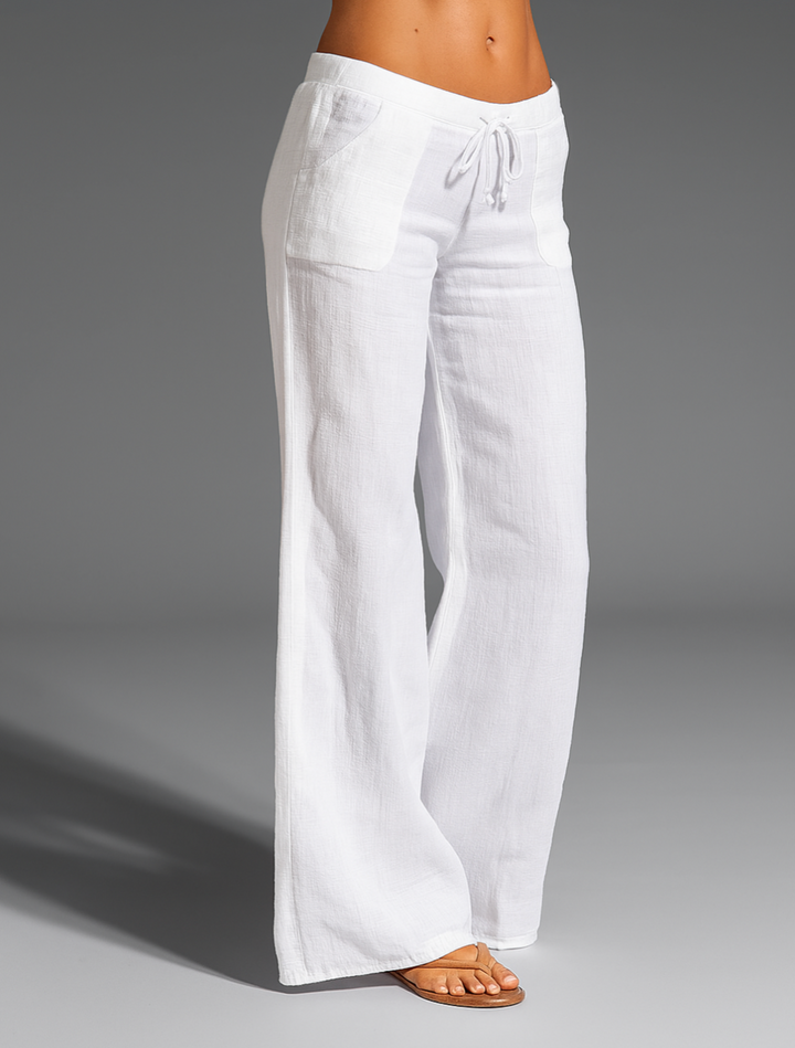 "Casual luchtige linnen damesbroek voor zomerse dagen, elastische tailleband, blauw, bruin, crème, grijs, marine, wit"