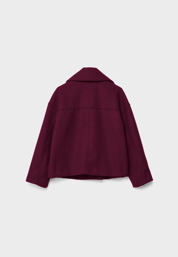 "Chique korte double-breasted jas van wolmix, cropped lengte, verfijnde knopen en steekzakken, elegant voor elke gelegenheid.