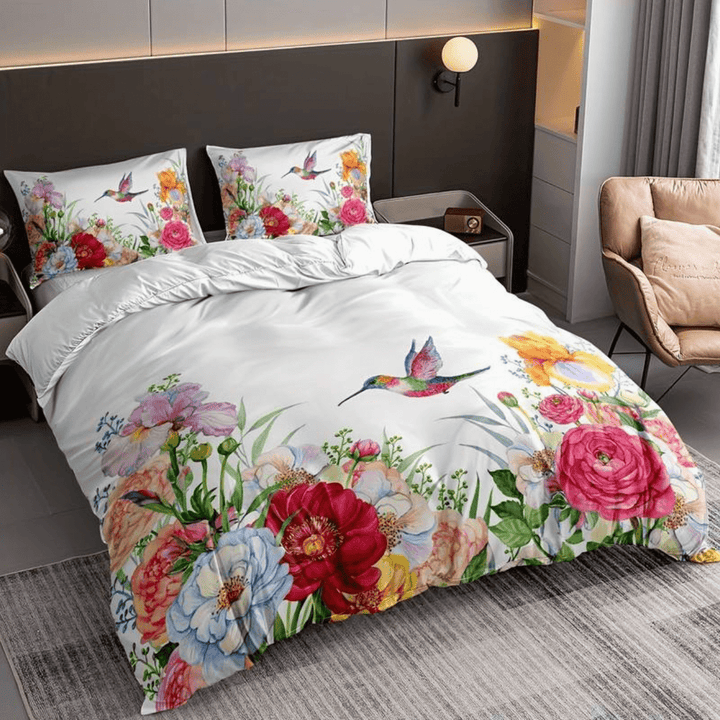 "Comfortabel kleurrijk dekbed met kussenslopen, multicolor patroon, hoogwaardig katoen voor een stijlvolle slaapkamer"