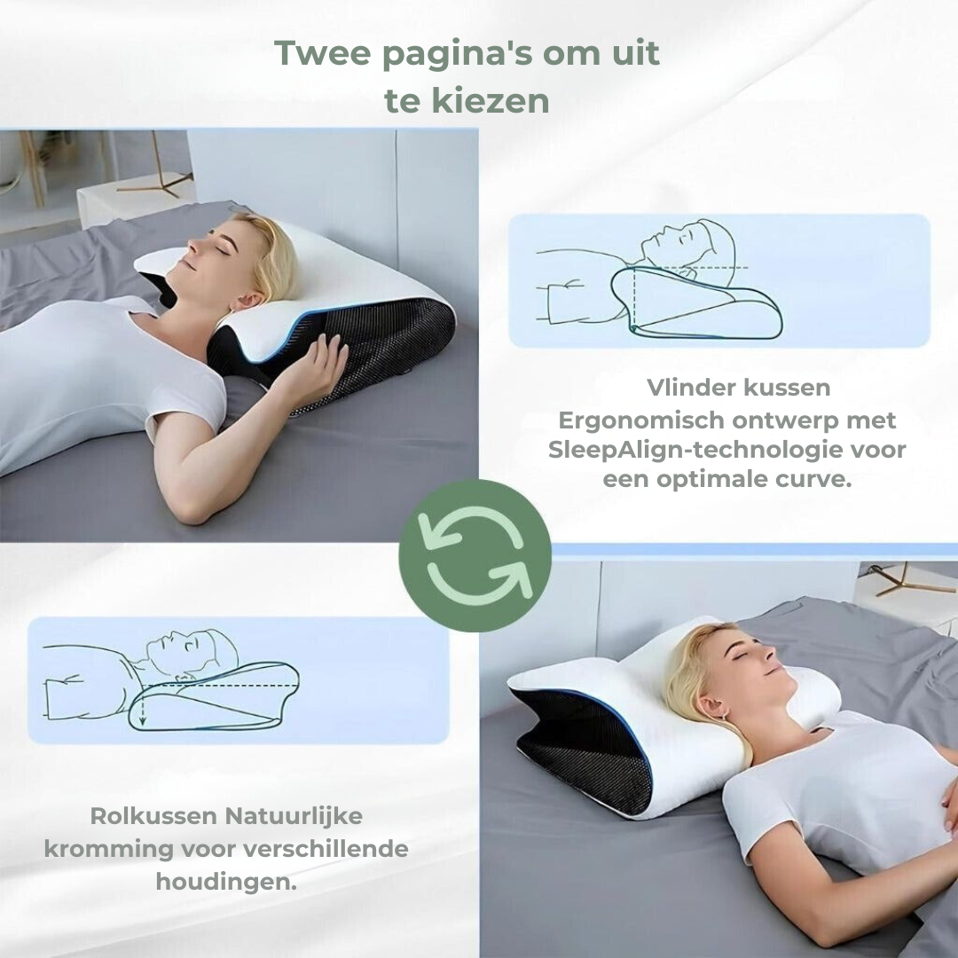 "Comfortabel orthopedisch kussen, wit traagschuim, ademend ontwerp voor optimale nek- en rugondersteuning."