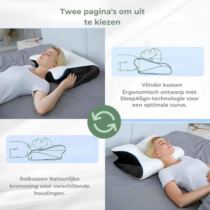"Comfortabel orthopedisch kussen, wit traagschuim, ademend ontwerp voor optimale nek- en rugondersteuning."