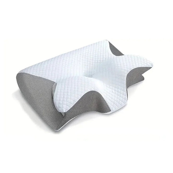 "Comfortabel orthopedisch kussen, wit traagschuim, ademend ontwerp voor optimale nek- en rugondersteuning."