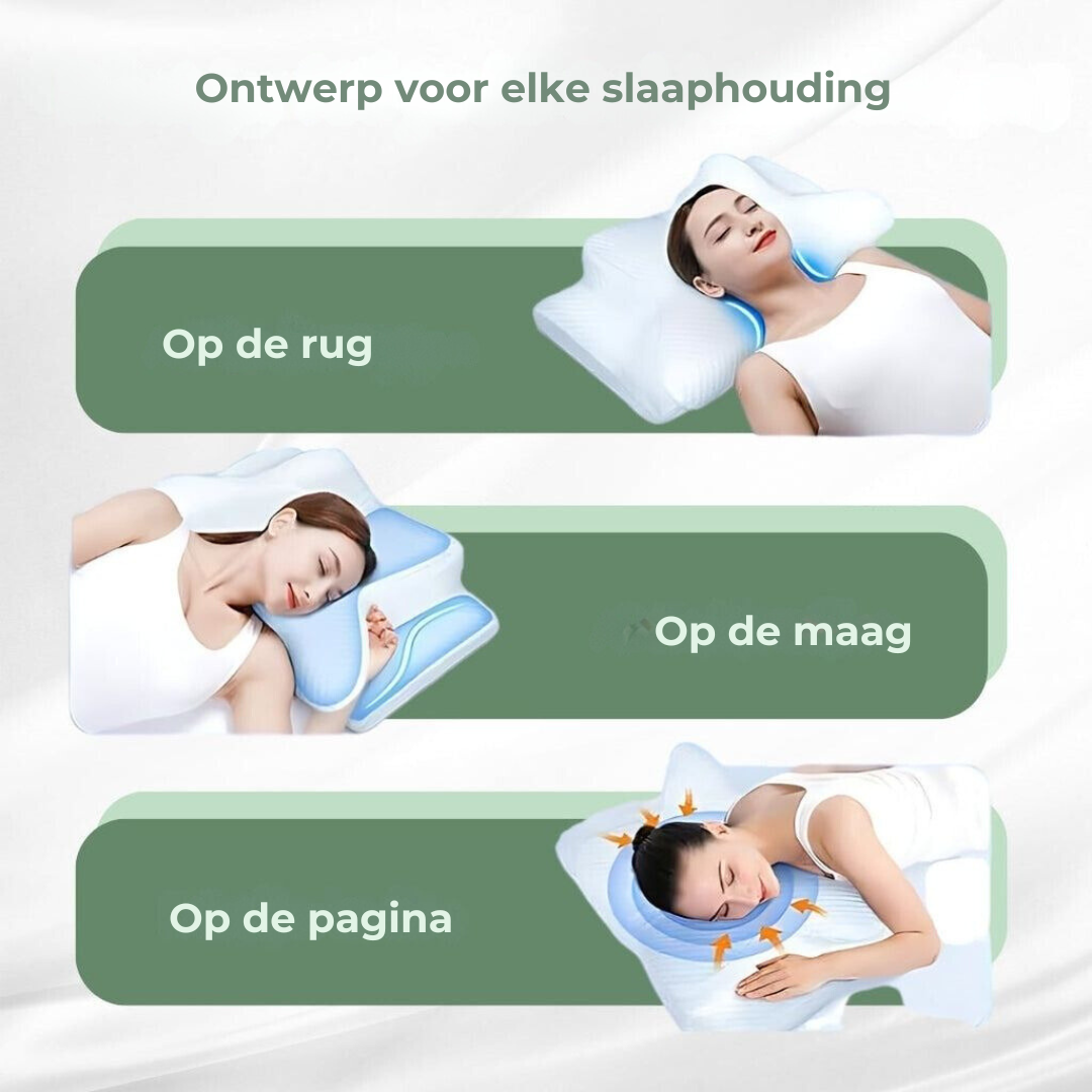 "Comfortabel orthopedisch kussen, wit traagschuim, ademend ontwerp voor optimale nek- en rugondersteuning."
