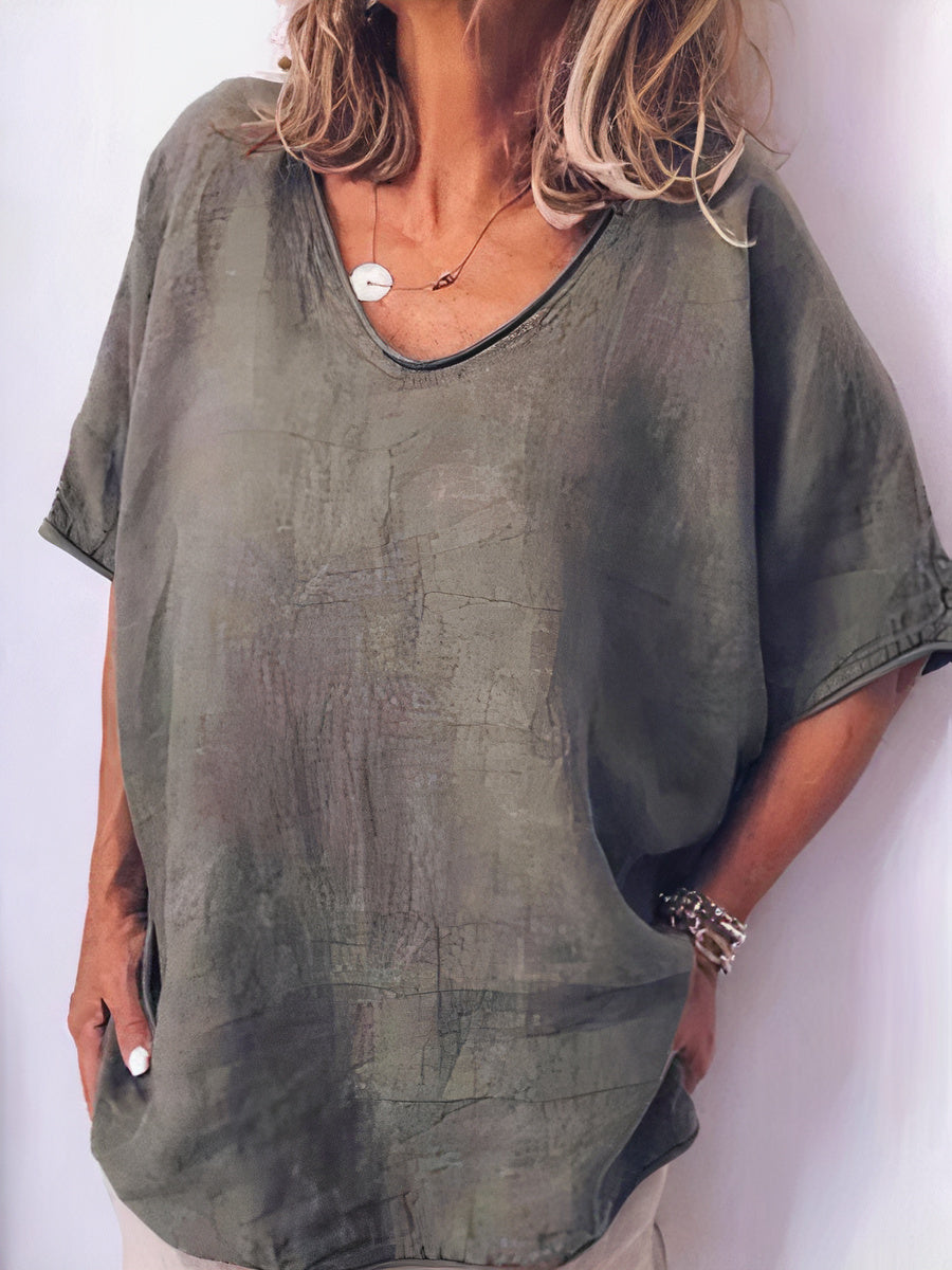 "Comfortabel oversized linnen T-shirt voor dames, ademend en chique, perfect voor casual en warme dagen, veelzijdig ontwerp."