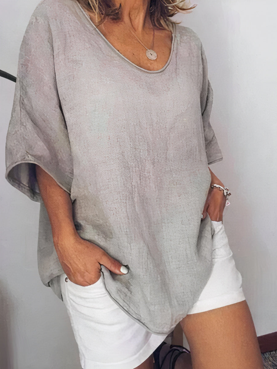 "Comfortabel oversized linnen T-shirt voor dames, ademend en chique, perfect voor casual en warme dagen, veelzijdig ontwerp."