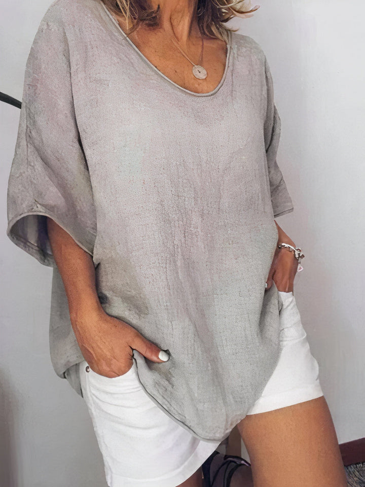 "Comfortabel oversized linnen T-shirt voor dames, ademend en chique, perfect voor casual en warme dagen, veelzijdig ontwerp."