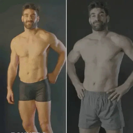 "Comfortabele BambooLux boxershorts van bamboe viscose en biologisch katoen, in zwart, grijs en marineblauw."
