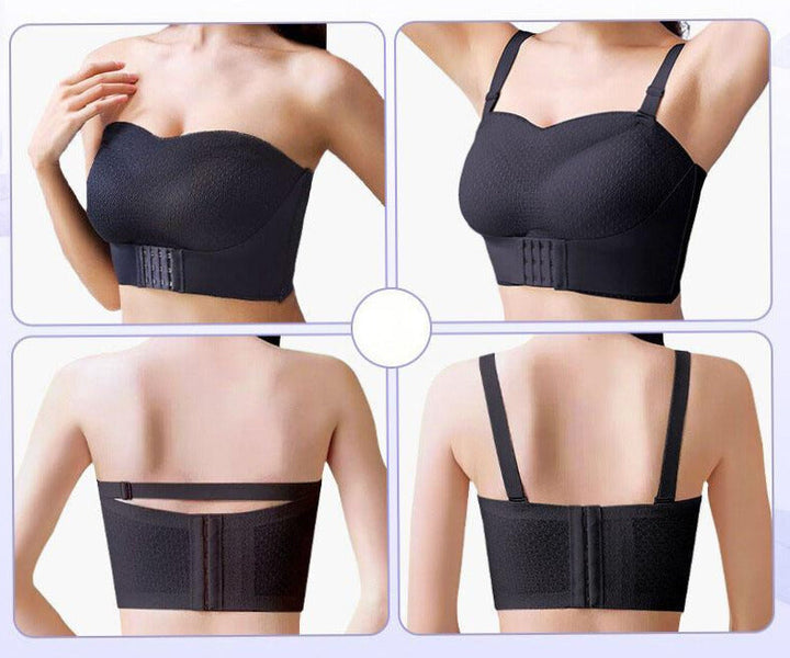 "Comfortabele BH met voorstraps, zwarte kleur, biedt extra ondersteuning en veelzijdig ontwerp zonder banden"