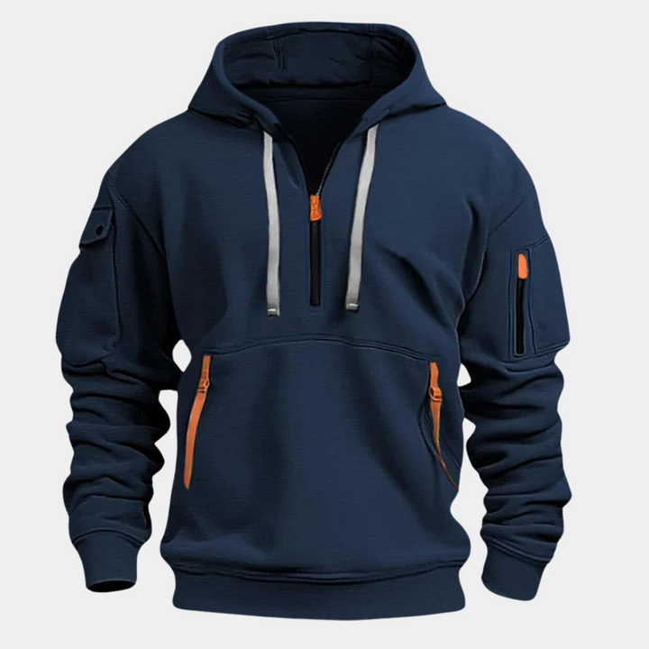 Comfortabele heren hoodie van katoen/polyester, zacht en ademend met ritssluiting en ruime zak voor activiteiten.