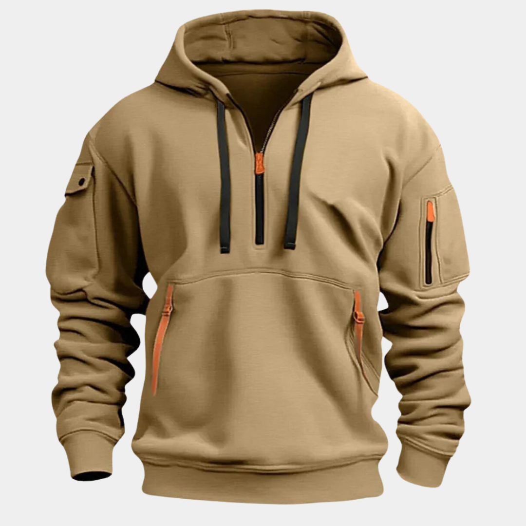 Comfortabele heren hoodie van katoen/polyester, zacht en ademend met ritssluiting en ruime zak voor activiteiten.