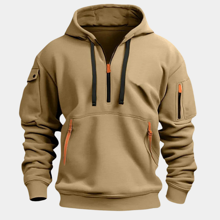 Comfortabele heren hoodie van katoen/polyester, zacht en ademend met ritssluiting en ruime zak voor activiteiten.