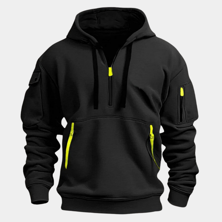 Comfortabele heren hoodie van katoen/polyester, zacht en ademend met ritssluiting en ruime zak voor activiteiten.
