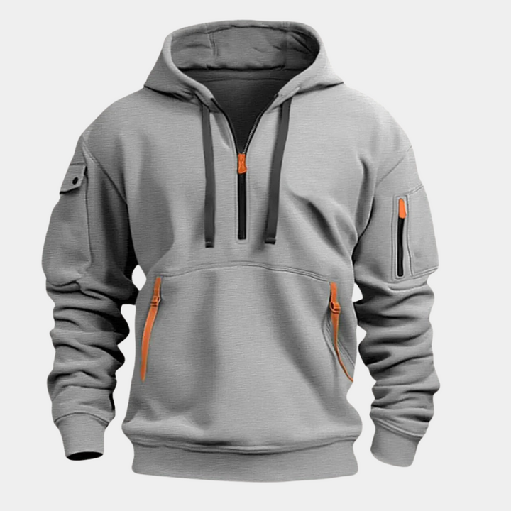 Comfortabele heren hoodie van katoen/polyester, zacht en ademend met ritssluiting en ruime zak voor activiteiten.